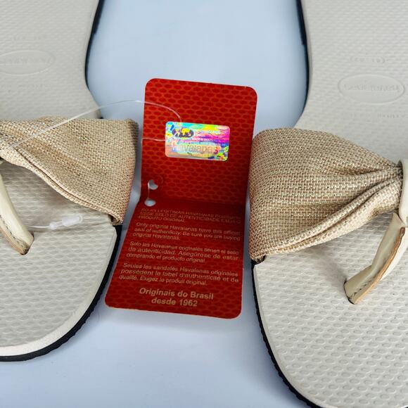 Havaianas You St. Tropez Shine Gold Denim Tan Bow Flip Flop Thong Sandals - Picture 7 of 10